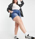 Urban Bliss Plus Paperbag Short In Mid Wash-blues