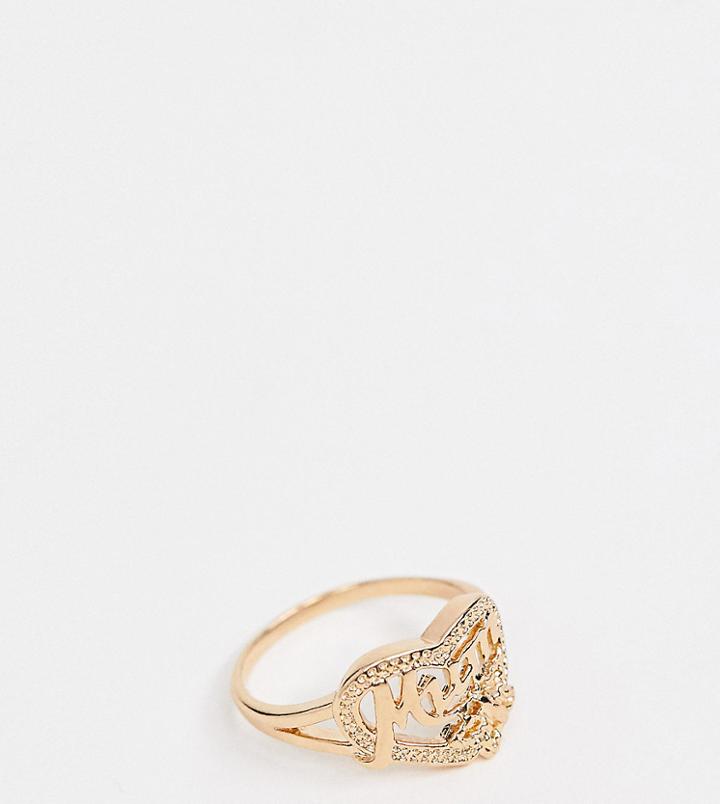 Asos Design Curve Ring In Vintage Style Mum Design In Gold