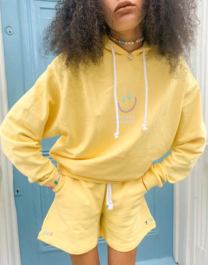 Crooked Tongues Matching Hoodie With Logo In Washed Yellow