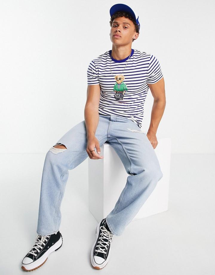 Polo Ralph Lauren Beach Bear Print Stripe T-shirt In Blue/white
