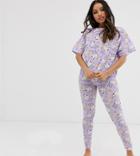 Asos Design Petite Rainbow Zebra Unicorn T-shirt And Legging Pyjama Set - Multi