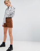 Asos Mom Short In Heavy Canvas With Belt - Brown