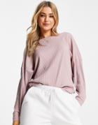 Asos Design Batwing Ribbed Super Soft Cozy Top In Mink-pink