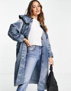 Ghospell Longline Coat With Oversized Collar-blues