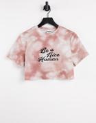 Noisy May Cropped T-shirt In Peach Tie Dye-multi