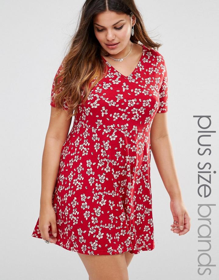 Club L Plus Tea Dress In Floral Print - Red