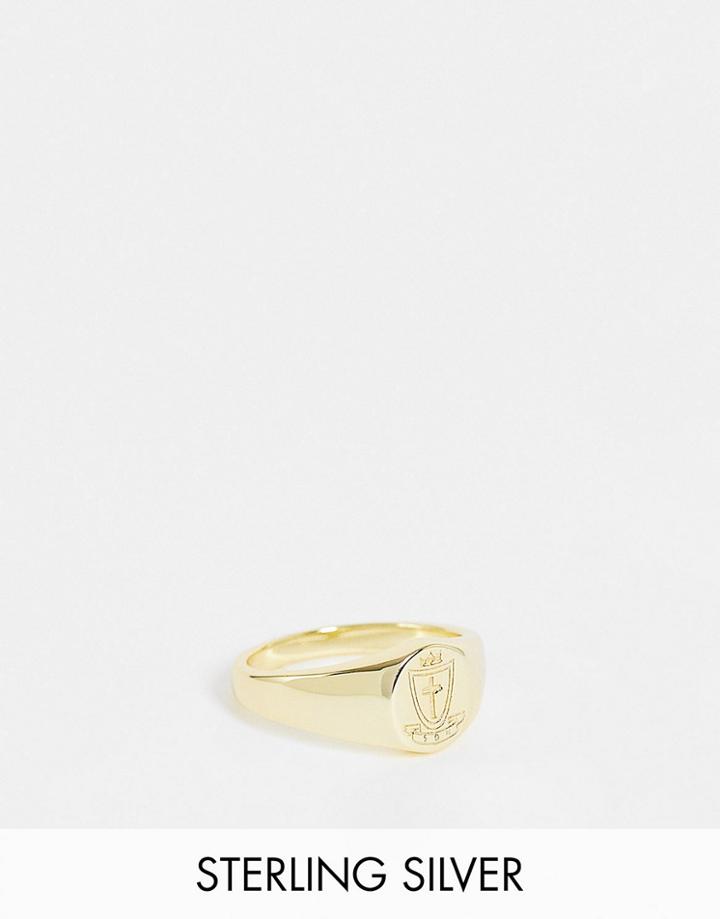 Serge Denimes Crest Signet Ring In Gold Plated Sterling Silver