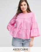 Asos Curve Smock Top With Tiers - Pink