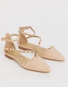 Raid Eden Nude Patent Studded Flat Shoes - Beige