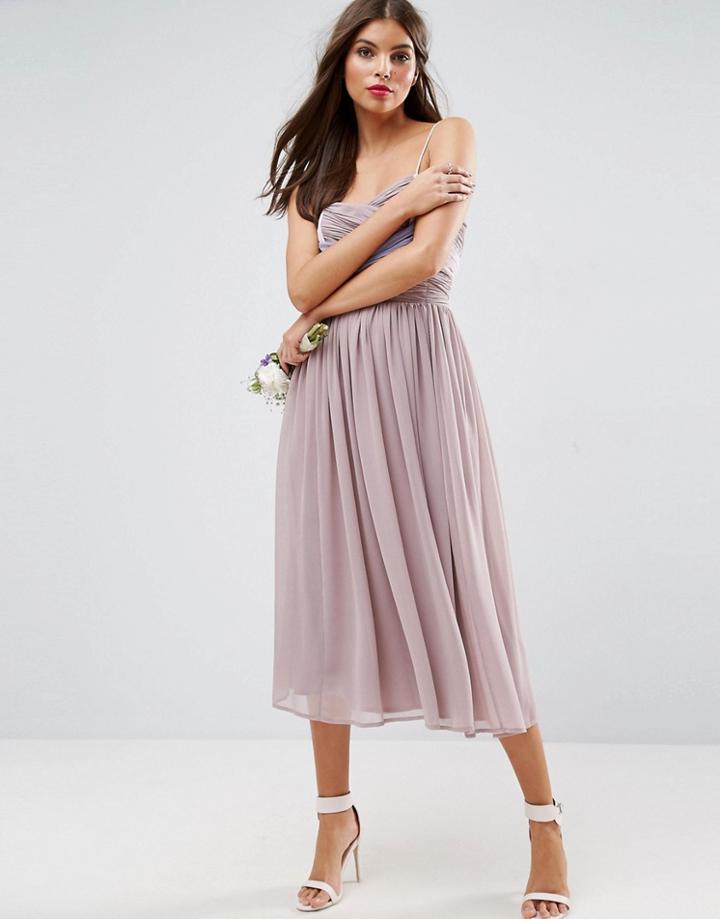 Asos Wedding Ruched Color Block Midi Dress - Purple