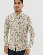 Asos Design Skinny Fit Floral Shirt In Ecru-white