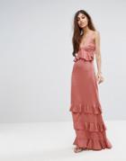 Y.a.s Studio Ruffle Maxi Dress With Lace Inserts - Pink