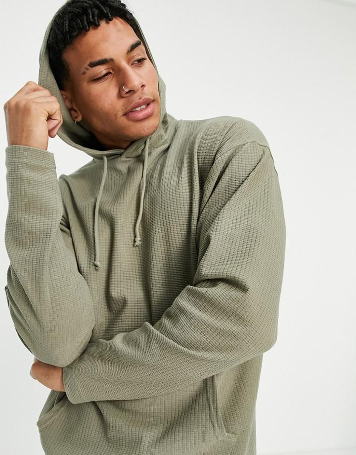New Look Waffle Hoodie In Khaki-green