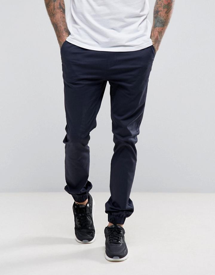 Asos Skinny Woven Joggers In Navy - Navy