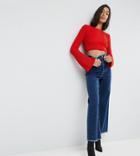 Asos Tall Wide Leg Jeans With Raw Waistband In Blue - Blue
