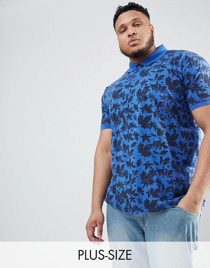 Replika Plus Polo With Leaf Print - Blue