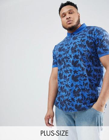 Replika Plus Polo With Leaf Print - Blue