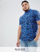 Replika Plus Polo With Leaf Print - Blue