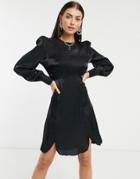 Y.a.s. Shine Silky Lace Trim Mini Dress In Black