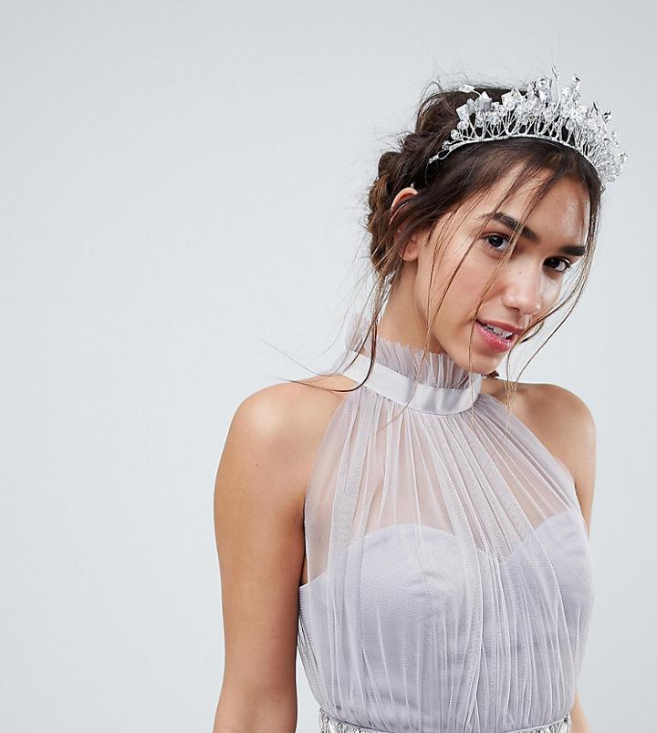 True Decadence Rhinestone Leaf Hair Crown - Silver