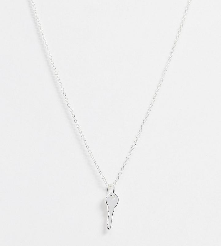 Asos Design Sterling Silver Necklace With Key Pendant