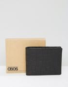 Asos Leather Wallet With Crocodile Emboss - Black