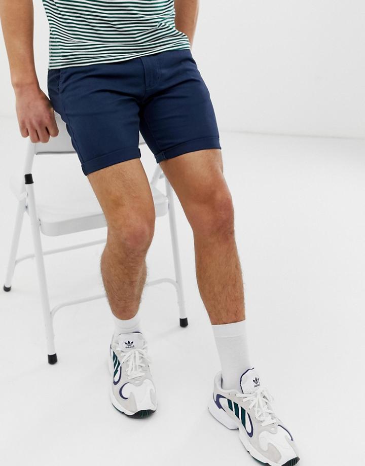 D-struct Turn Up Slim Chino Shorts - Navy