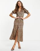 Never Fully Dressed Lindos Button Maxi Dress In Leopard Print-brown