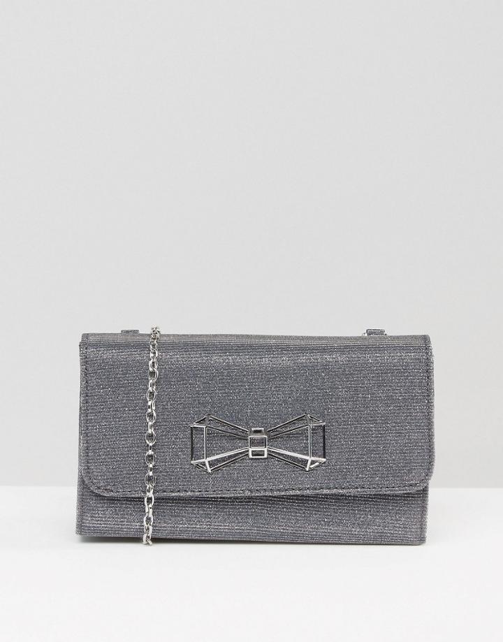 Ted Baker Glitter Foldover Clutch Bag With Bow Detail - Gray