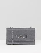 Ted Baker Glitter Foldover Clutch Bag With Bow Detail - Gray