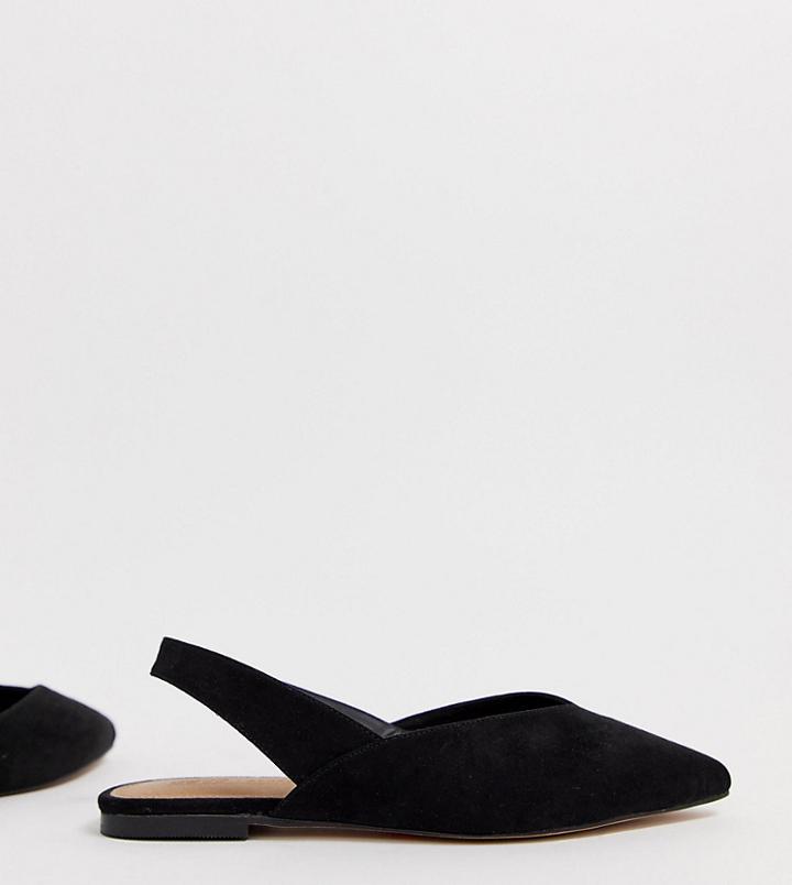 Asos Design Wide Fit Leisure High Vamp Slingback Ballet Flats In Black