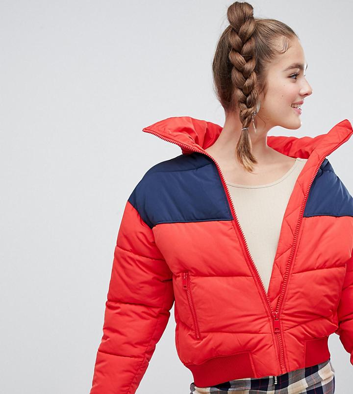 Monki Short Puffer Jacket In Red