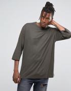 Asos Oversized 3/4 Sleeve T-shirt In Khaki - Green