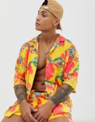 Asos Design Two-piece Oversized Jersey Shirt With All Over Dragon Print-yellow