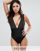 Wolf & Whistle Studded Swimsuit - Black