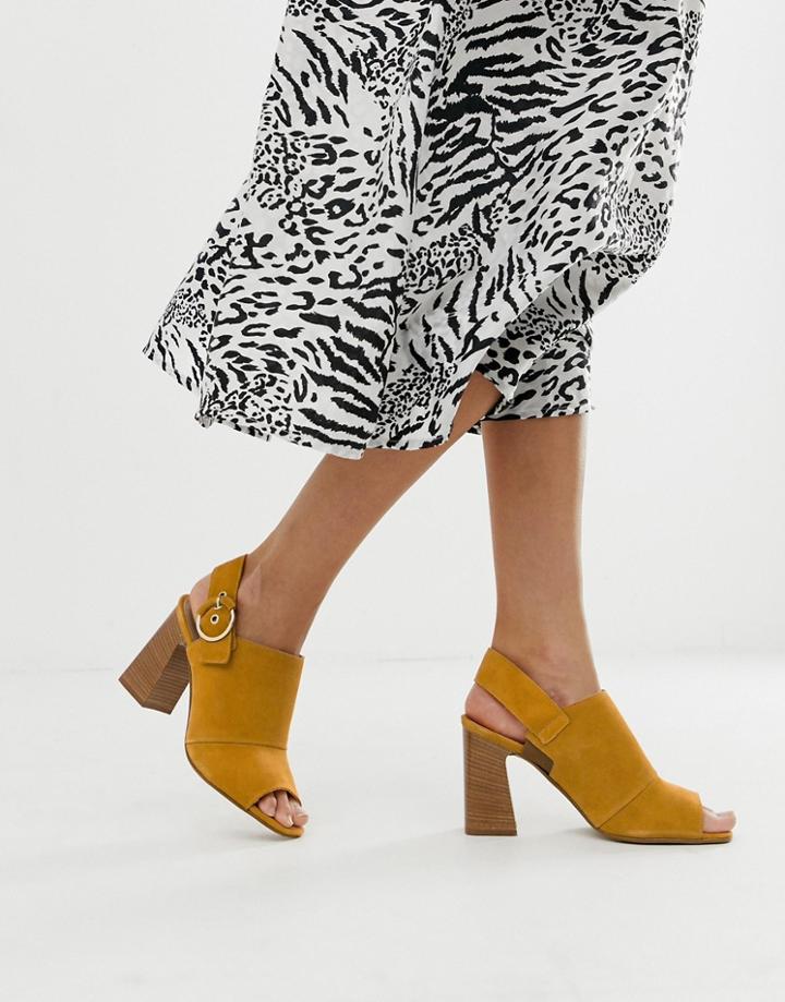 Aldo Elalyan Buckle Block Heeled Leather Sandals In Mustard-yellow