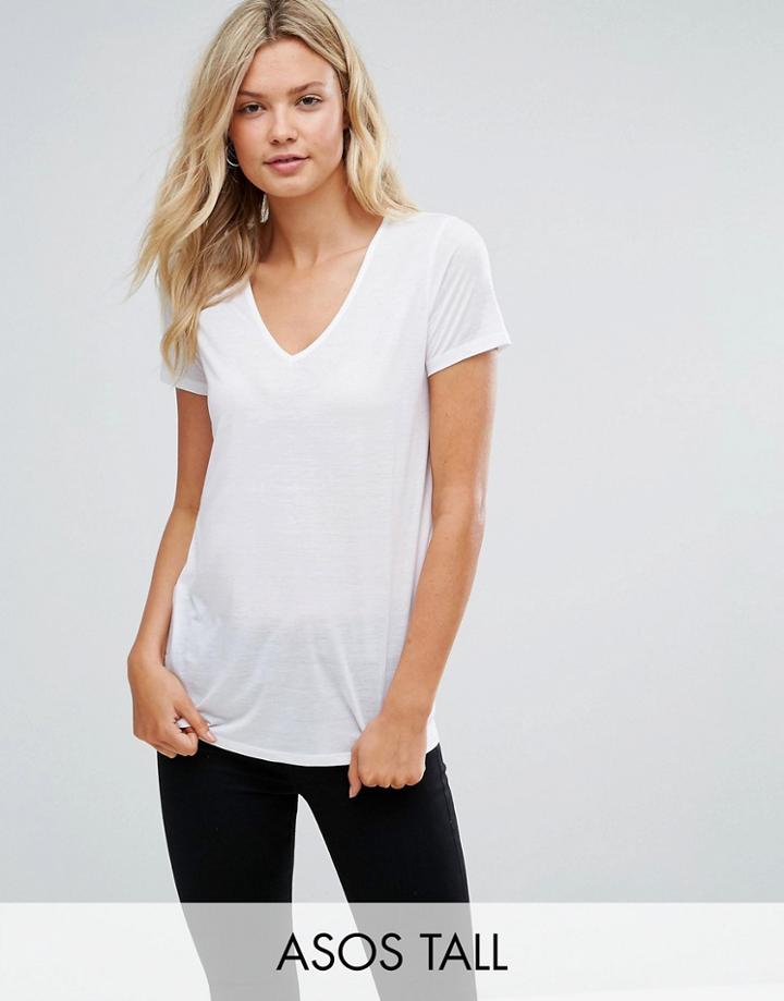 Asos Tall Lightweight T-shirt With V Neck - White