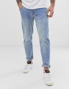 Asos Design Recycled Tapered Jeans In Light Wash - Blue