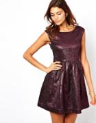 Asos Jacquard Cap Sleeve Drop Waist Smock Dress - Purple