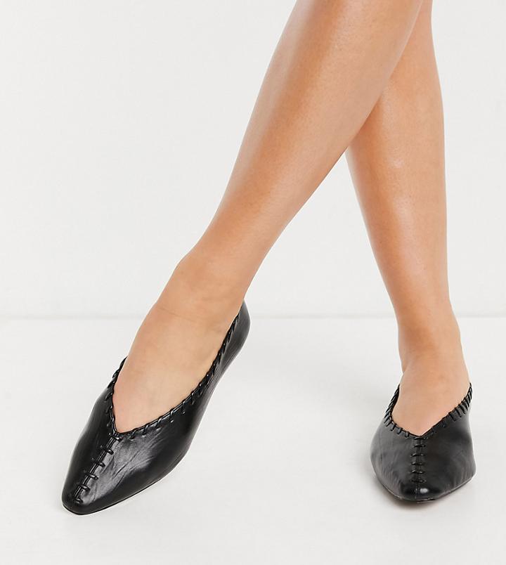 Asos Design Wide Fit Valarie Whipstitch Ballet Flats In Black