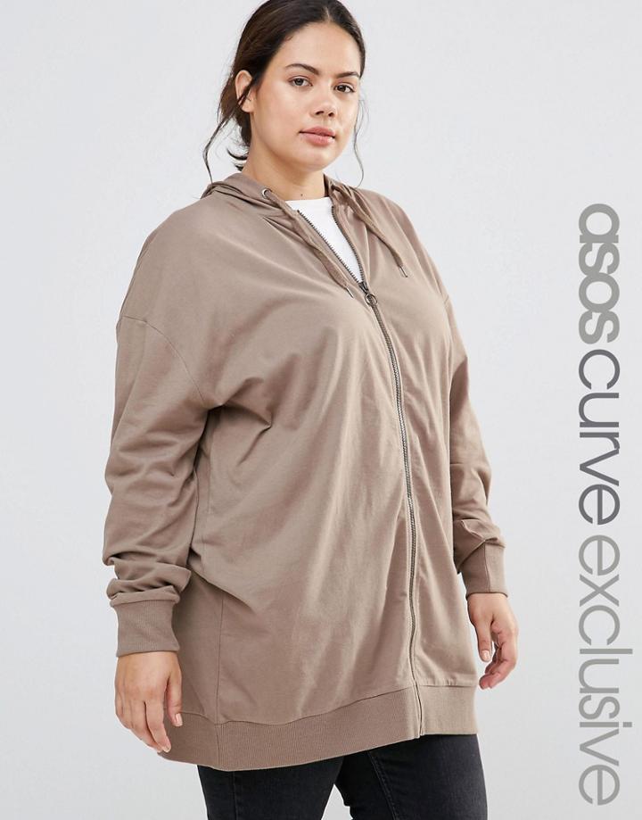 Asos Curve Oversized Zip Front Hoodie - Stone