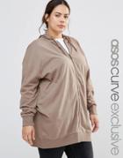 Asos Curve Oversized Zip Front Hoodie - Stone