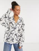 In The Style X Lorna Luxe Mono Floral Blouse In White-multi