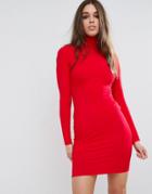 Asos Bodycon Mini Dress With Turtleneck - Red