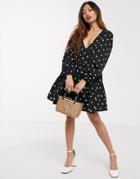 Asos Design Cotton Poplin Trapeze Mini Dress In Polka Dot-multi