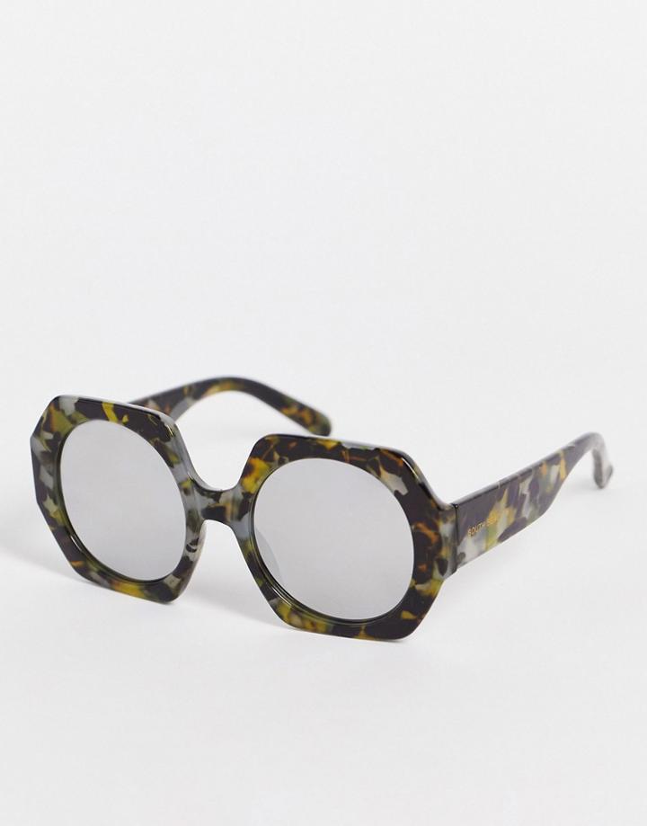 South Beach 70s Hexagonal Sunglasses With Mirrored Lenses In Tortoiseshell-gray