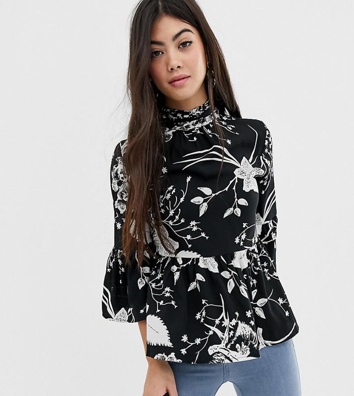 Vero Moda Petite High Neck Smock Blouse-multi