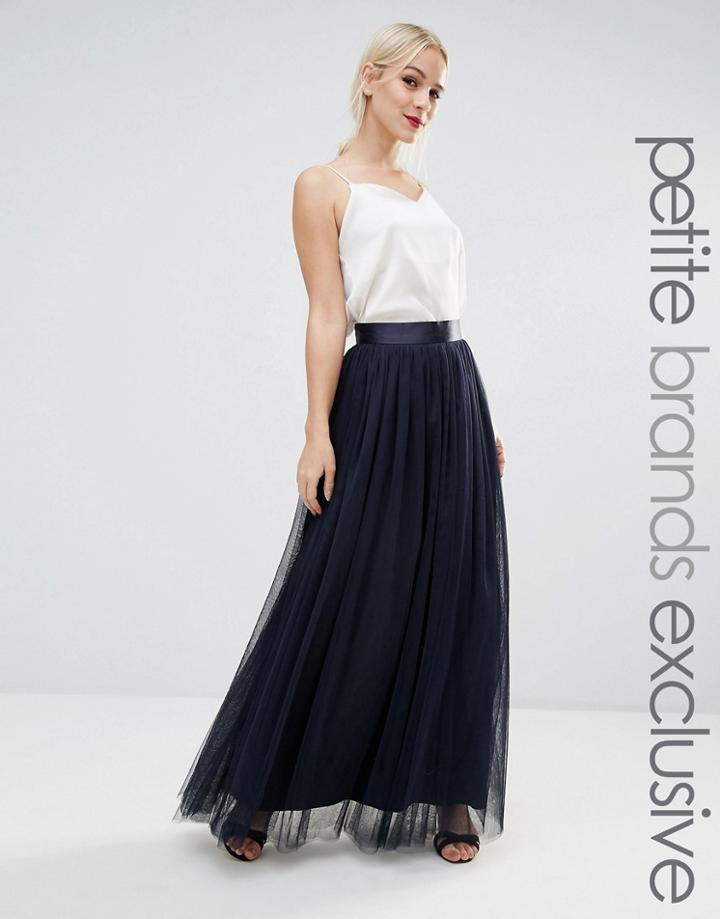 True Decadence Petite All Over Tulle Full Maxi Skirt - Navy