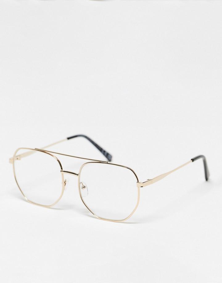 Svnx Retro Aviator Clear Glasses In Gold