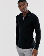 Jack & Jones Premium Half Zip Knitted Sweater In Black